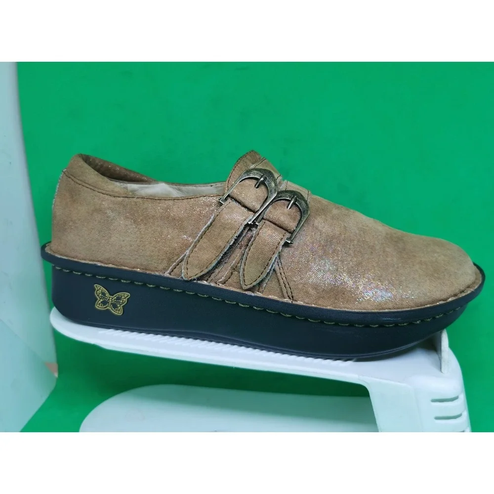 Alegria Allie ALL 684X Tan Leather Double Buckle Shoes Womens Size EU 39 US 8